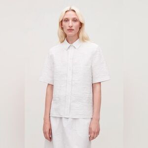 COS White Short-Sleeve Textured Button-Down Shirt
